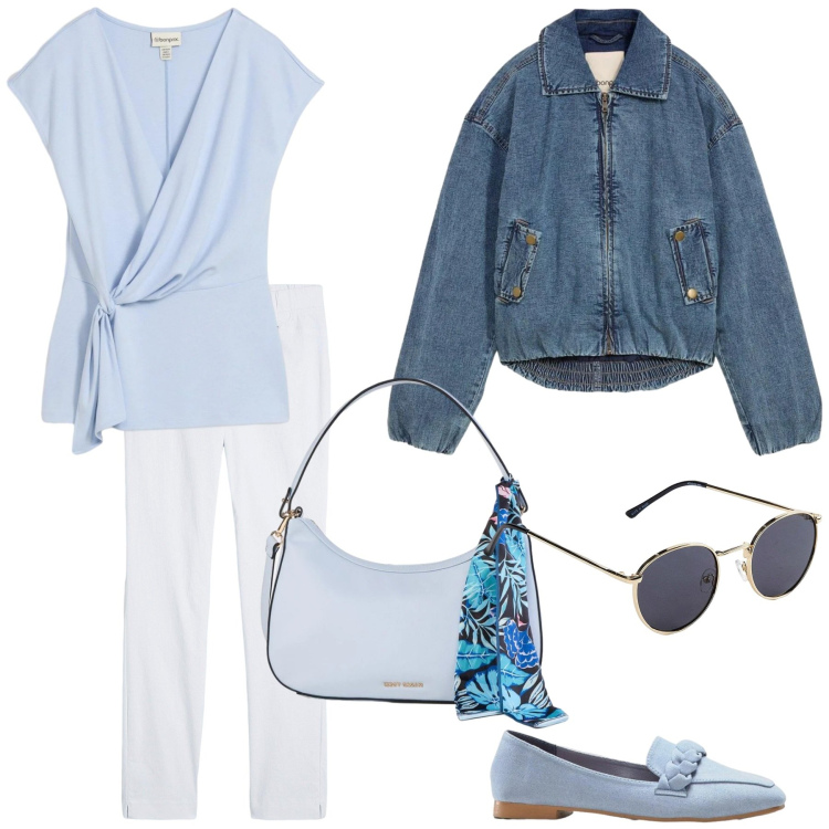 Outfit donna - Bonprix Total Spring. Stile Casual per Tutti i giorni. Abbinamento con bomber, pantaloni, borse a mano, occhiali da sole, mocassini, canottiere.