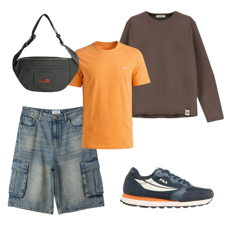 Outfit uomo - Total look #2382780. Stile Casual per Tutti i giorni. Abbinamento con sneakers, pantaloni corti, felpe, t-shirt, borse sportive.