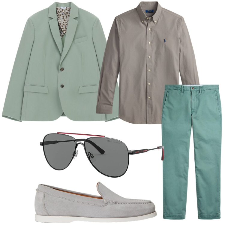 Outfit uomo - Blazer luminoso. Stile Casual per Tutti i giorni. Abbinamento con giacche, pantaloni, camicie, scarpe stringate, occhiali da sole.