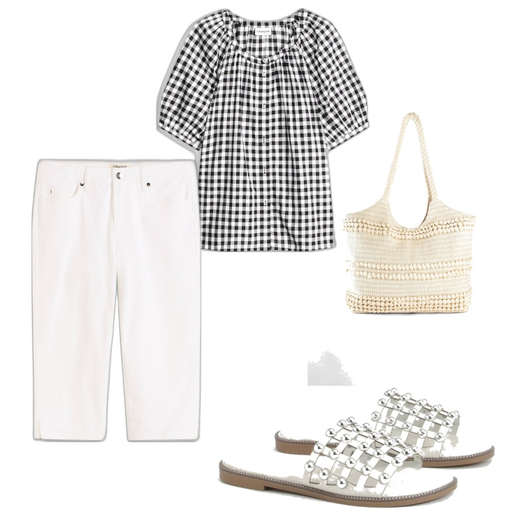 Outfit femme - Style bb. Style Bon Ton pour Plage. Assortir avec chemisiers, pantalon , sac cabas, mules.