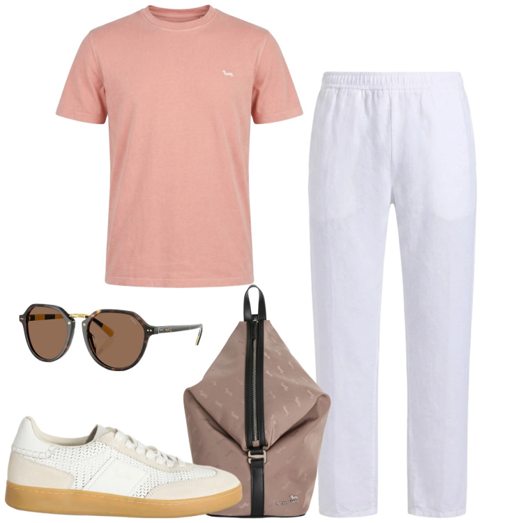 Outfit uomo - Weekend. Stile Casual per Tutti i giorni. Abbinamento con sneakers, borse sportive, t-shirt, pantaloni, occhiali da sole.