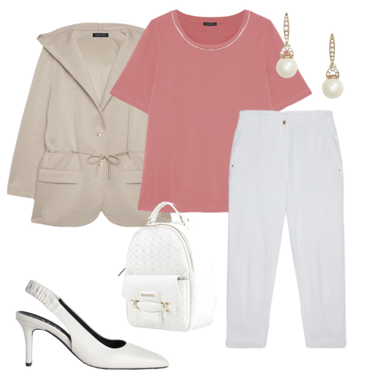Outfit donna - Soft Palette. Stile Casual chic per Tutti i giorni. Abbinamento con décolleté, zaini, t-shirt, pantaloni, felpe con cappuccio, orecchini.