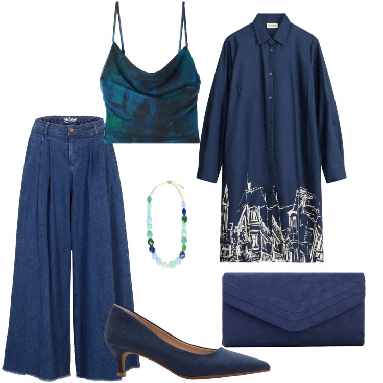 Outfit donna - Total look #2382897. Stile Casual chic per Serata fuori. Abbinamento con vestiti chemisier, gonne, décolleté, clutch, canottiere, collane.