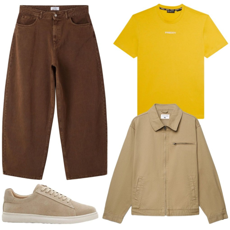 Outfit uomo - #a.scuola. Stile Urban per Tutti i giorni. Abbinamento con sneakers, t-shirt, jeans dritti, giacche.