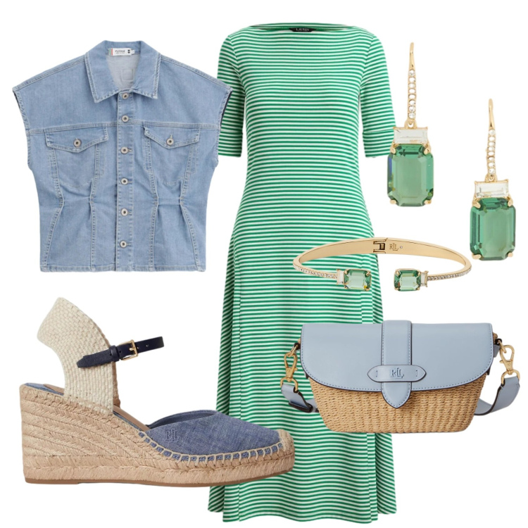 Outfit donna - Vacanza al mare. Stile Bon Ton per Tutti i giorni. Abbinamento con gilet, vestiti, orecchini, borse a spalla, braccialetti, espadrillas.