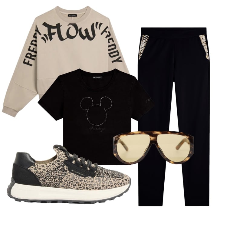 Outfit donna - Total look #2382916. Stile Sporty chic per Sport. Abbinamento con sneakers, occhiali da sole, pantaloni, felpe, t-shirt.