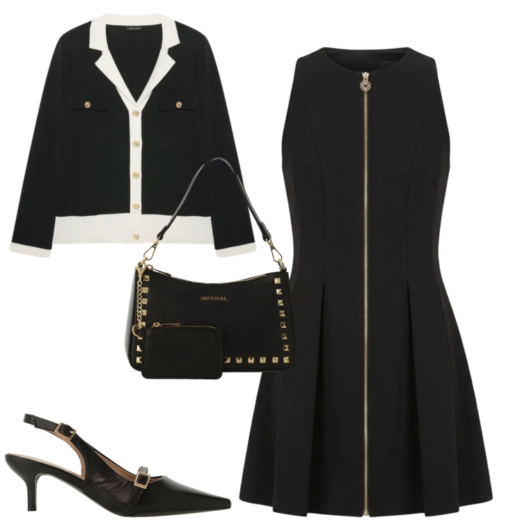 Outfit donna - City. Stile Urban per Tutti i giorni. Abbinamento con cardigans, sandali col tacco, borse a spalla, vestiti corti.