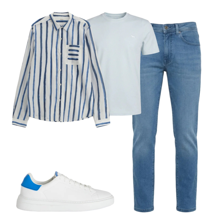 Outfit uomo - Aprile. Stile Casual per Tutti i giorni. Abbinamento con camicie, sneakers, t-shirt, jeans slim fit.