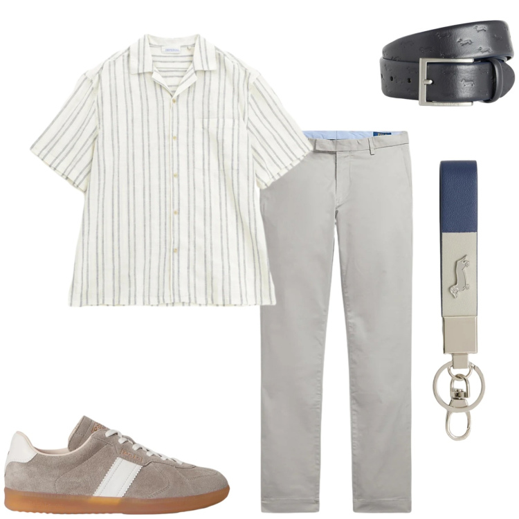 Outfit uomo - City. Stile Urban per Tutti i giorni. Abbinamento con camicie a manica corta, portachiavi, cinture, pantaloni, sneakers.