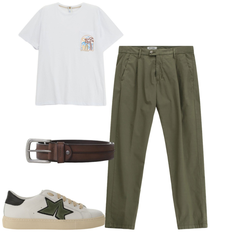 Outfit uomo - Total look #2382941. Stile Urban per Tutti i giorni. Abbinamento con t-shirt, sneakers, cinture, pantaloni.
