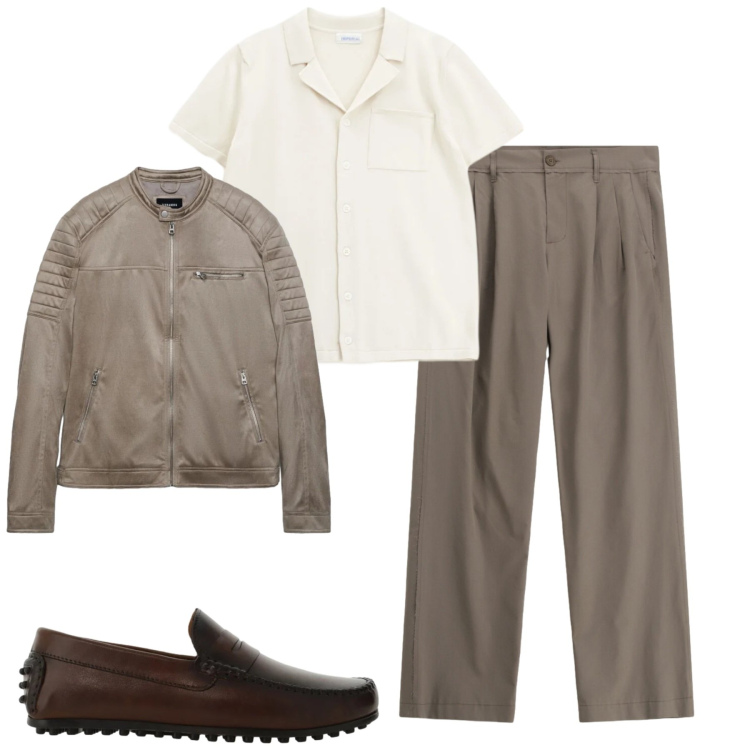 Outfit uomo - Aprile. Stile Urban per Tutti i giorni. Abbinamento con giacche, pantaloni, camicie a manica corta, scarpe stringate.