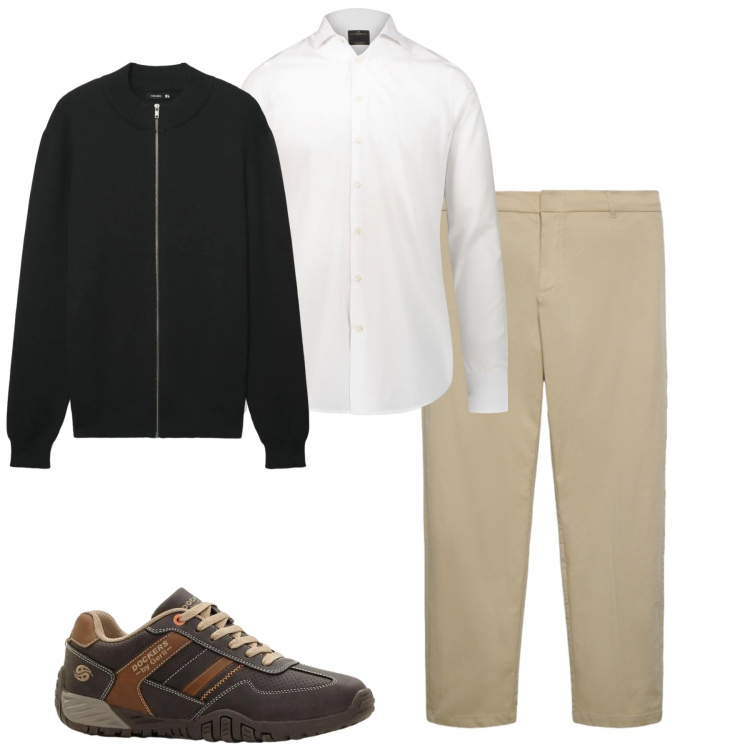 Outfit uomo - Total look #2382943. Stile Urban per Tutti i giorni. Abbinamento con sneakers, cardigans, pantaloni chino, camicie.