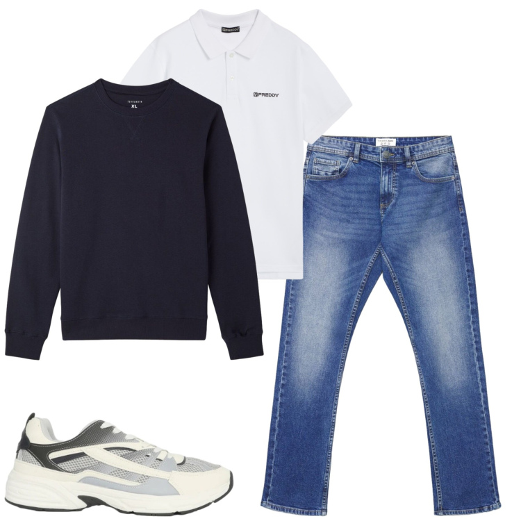 Outfit uomo - Aprile. Stile Casual per Tutti i giorni. Abbinamento con sneakers, jeans, felpe, polo.