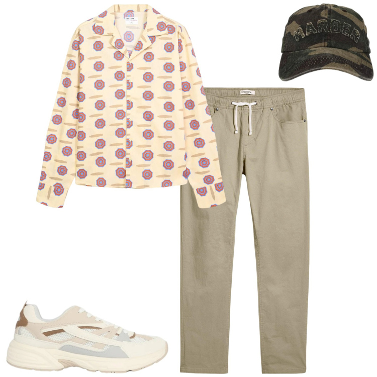 Outfit uomo - Total look #2382948. Stile Casual per Tutti i giorni. Abbinamento con pantaloni, camicie, sneakers, cappelli con visiera.