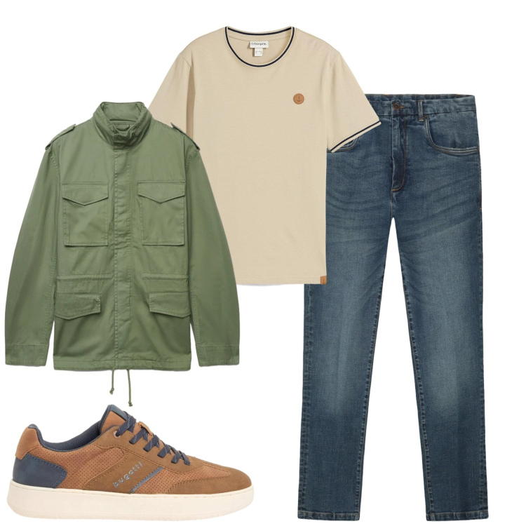 Outfit uomo - Aprile. Stile Casual per Tutti i giorni. Abbinamento con t-shirt, sneakers, cappotti, jeans.