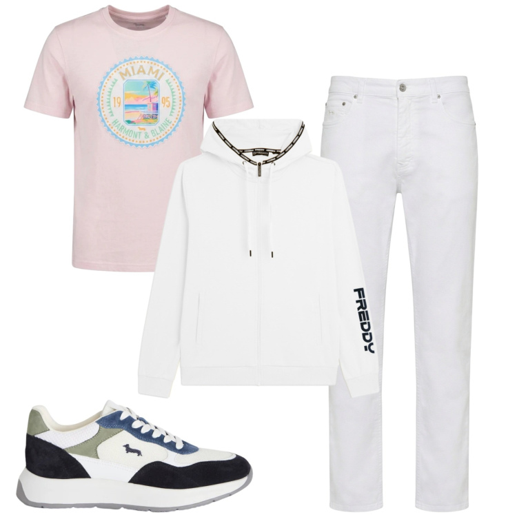 Outfit uomo - Total look #2382956. Stile Urban per Tutti i giorni. Abbinamento con sneakers, pantaloni, t-shirt, felpe con cappuccio.