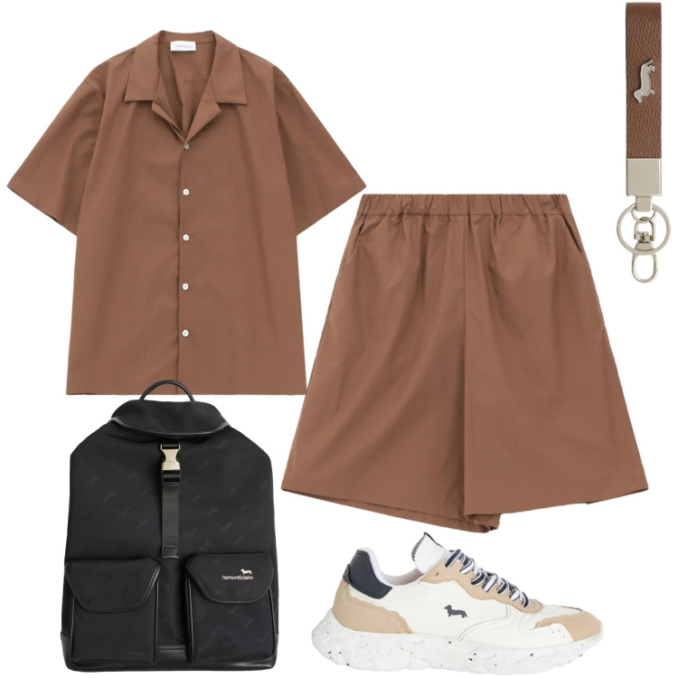 Outfit uomo - Total look #2382959. Stile Casual per Mare. Abbinamento con camicie a manica corta, bermuda, portachiavi, borse sportive, sneakers.