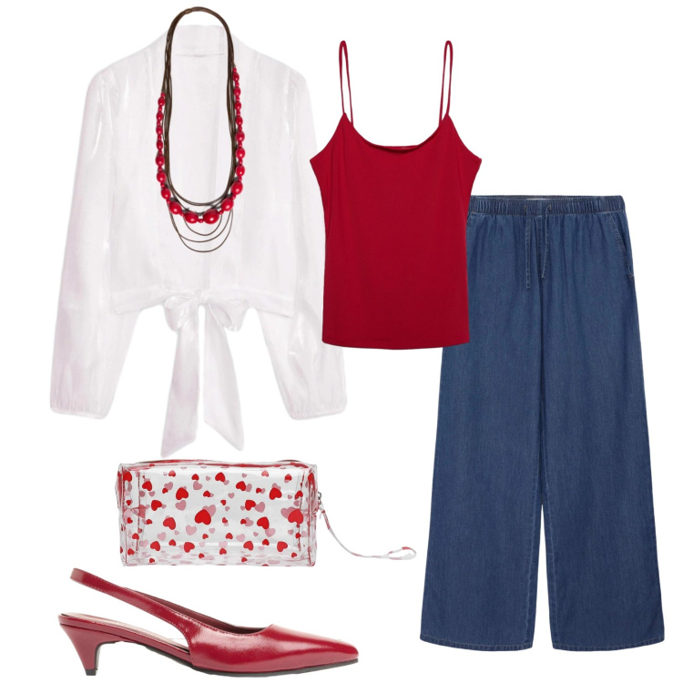 Outfit donna - Total look #2382968. Stile Romantica per Serata fuori. Abbinamento con décolleté, bolero, jeans, canottiere, valigie, collane.