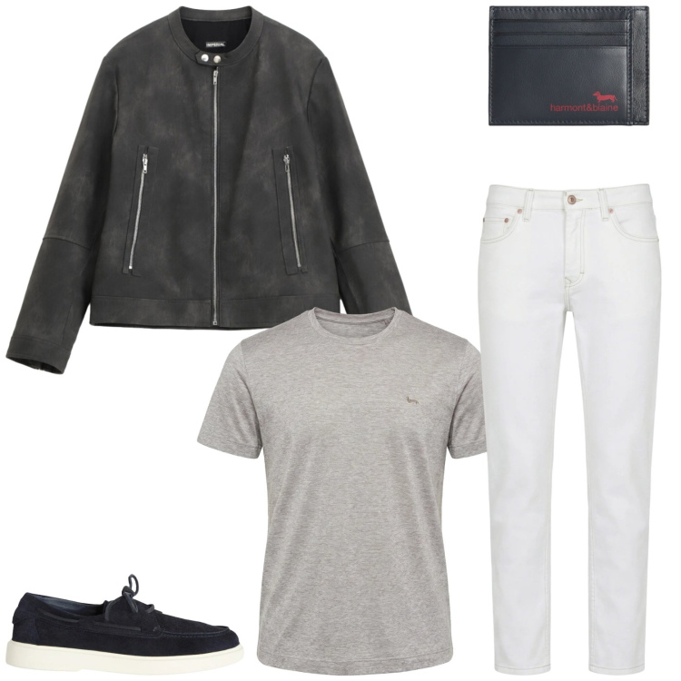 Outfit uomo - Total look #2382974. Stile Trendy per Tutti i giorni. Abbinamento con giacche, jeans, scarpe stringate, portafogli, t-shirt.