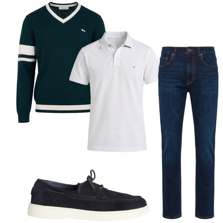 Outfit uomo - Total look #2382975. Stile Trendy per Tutti i giorni. Abbinamento con scarpe stringate, jeans, pullovers, polo.