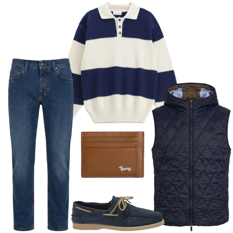 Outfit uomo - Total look #2382981. Stile Casual per Tutti i giorni. Abbinamento con maglieria, jeans, portafogli, scarpe stringate, piumini.