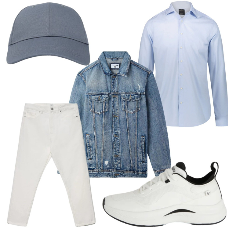 Outfit uomo - Denim casual. Stile Casual per Tutti i giorni. Abbinamento con giacche, cappelli con visiera, jeans, sneakers, camicie.
