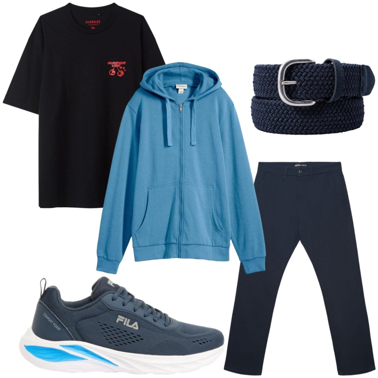 Outfit uomo - La felpa morbida. Stile Casual per Tutti i giorni. Abbinamento con felpe con cappuccio, sneakers, pantaloni chino, t-shirt, cinture.
