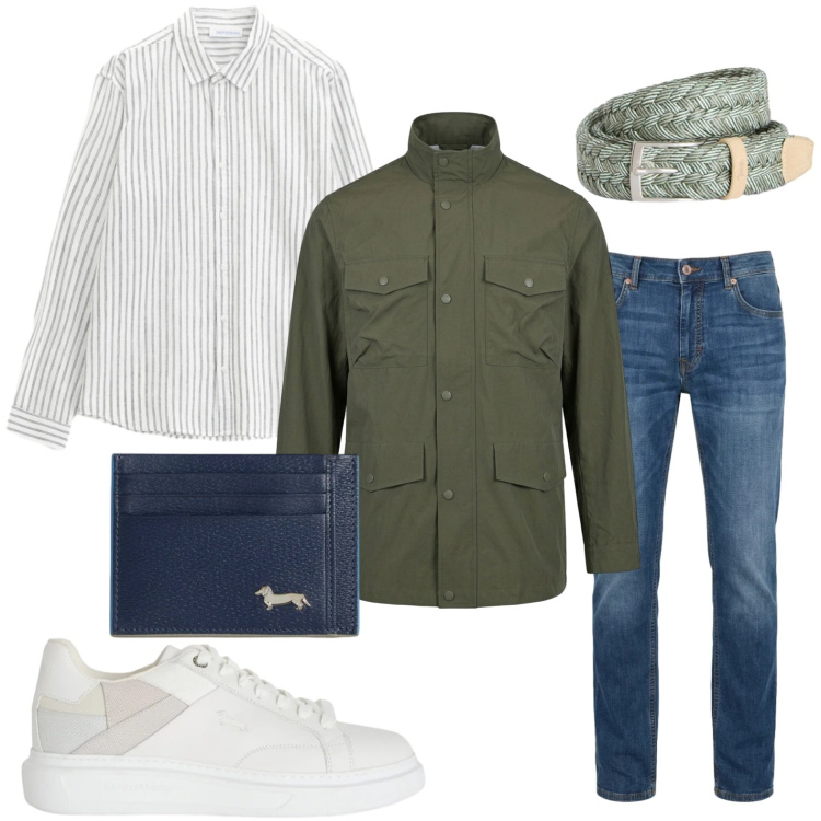 Outfit uomo - Versatile. Stile Casual per Tutti i giorni. Abbinamento con camicie, sneakers, portafogli, jeans, cinture, giacche.