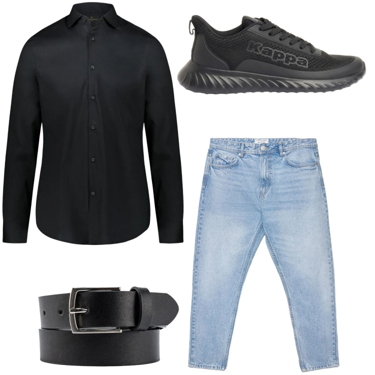 Outfit uomo - Camicia black. Stile Casual per Tutti i giorni. Abbinamento con sneakers, jeans, camicie, cinture.