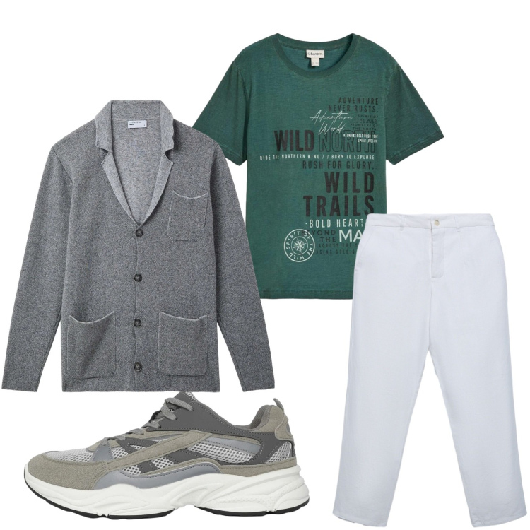 Outfit uomo - Rilassato. Stile Casual per Tutti i giorni. Abbinamento con t-shirt, sneakers, pantaloni chino, giacche.