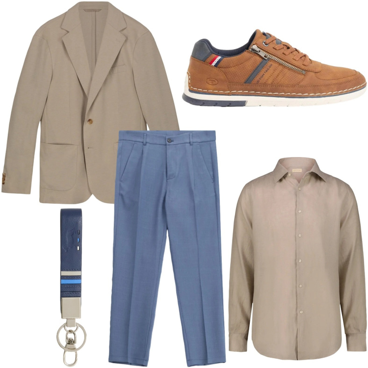 Outfit uomo - Moderno. Stile Trendy per Tutti i giorni. Abbinamento con sneakers, pantaloni, portachiavi, camicie, giacche.
