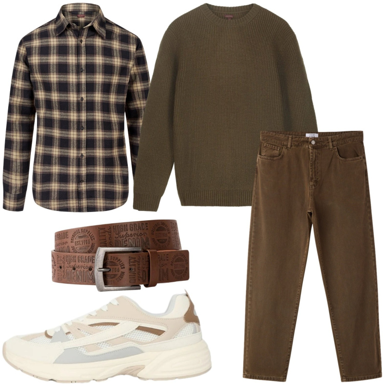 Outfit uomo - Fondente. Stile Trendy per Tutti i giorni. Abbinamento con cinture, sneakers, pantaloni, camicie, maglieria.