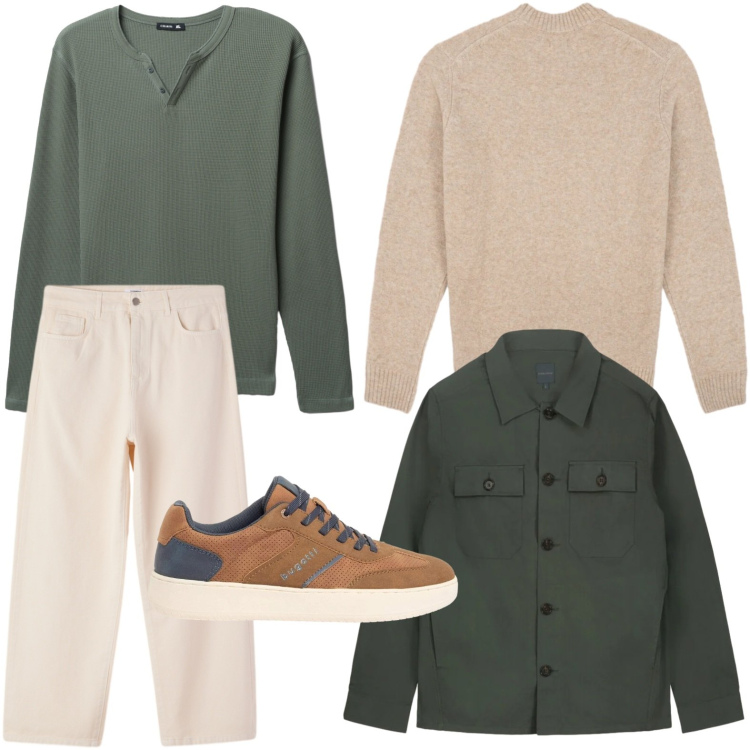 Outfit uomo - Sfumature casual. Stile Casual per Tutti i giorni. Abbinamento con sneakers, pantaloni, t-shirt, maglieria, cappotti.