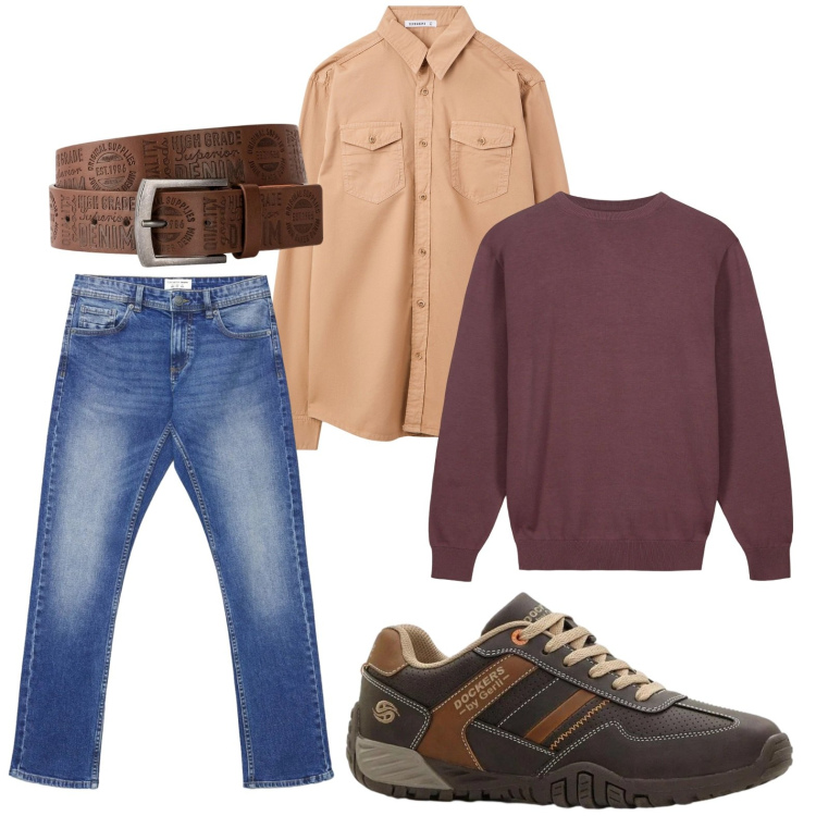 Outfit uomo - Jeans lovers. Stile Trendy per Tutti i giorni. Abbinamento con cinture, sneakers, camicie, jeans, maglieria.