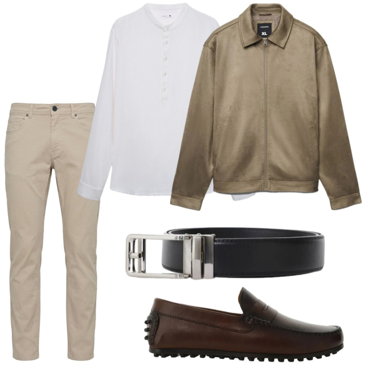 Outfit uomo - Casual style. Stile Trendy per Tutti i giorni. Abbinamento con giacche, camicie, pantaloni, scarpe stringate, cinture.