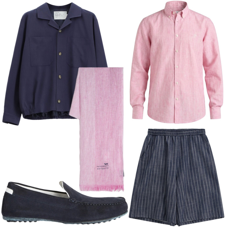 Outfit uomo - Bermuda gessati. Stile Casual per Tutti i giorni. Abbinamento con bermuda, cappotti, scarpe stringate, sciarpe, camicie.