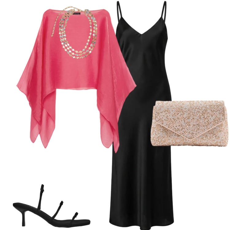 Outfit donna - Cerimonia. Stile Chic per Cerimonia. Abbinamento con blazer, collane, pochette, vestiti lunghi, sandali col tacco.