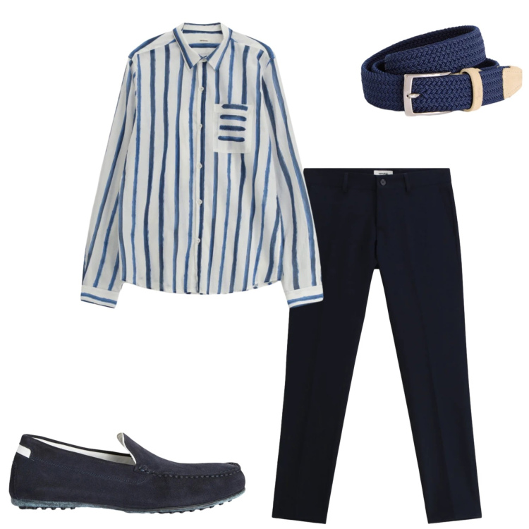 Outfit uomo - Camicia protagonista. Stile Business/Elegante per Ufficio. Abbinamento con pantaloni, camicie, scarpe stringate, cinture.