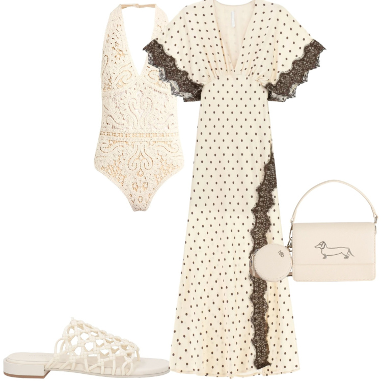 Outfit donna - Sognando il mare. Stile Chic per Serata fuori. Abbinamento con body, ciabatte, vestiti lunghi, borse a tracolla.