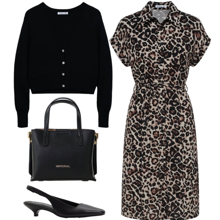 Outfit donna - Lo chemisier. Stile Trendy per Ufficio. Abbinamento con décolleté, vestiti chemisier, cardigans, borse a tracolla.