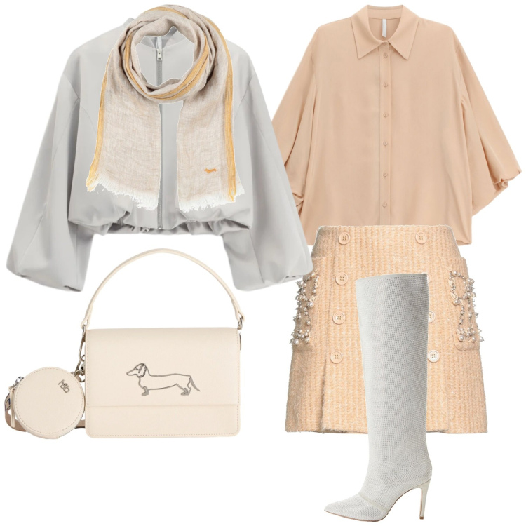 Outfit donna - Total look #2383122. Stile Chic per Serata fuori. Abbinamento con minigonne, stivali, sciarpe, camicie, bomber, borse a tracolla.