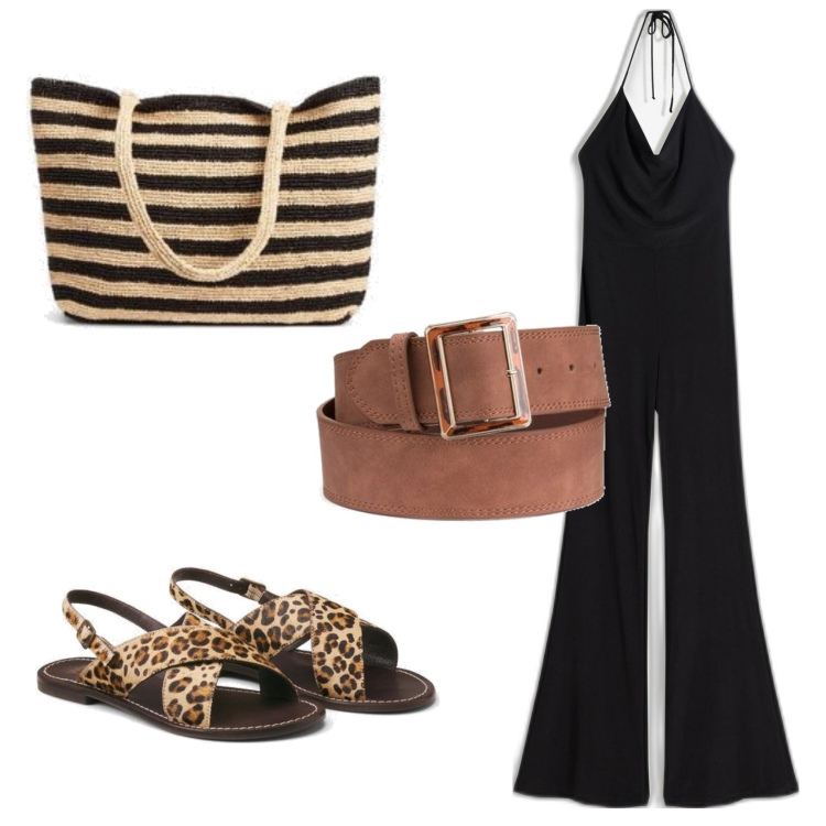 Outfit mujer - Trendy look. Estilo Trendy para Todos los días. Combinación con chándales, cinturones, bolso tote, sandalias de piel.