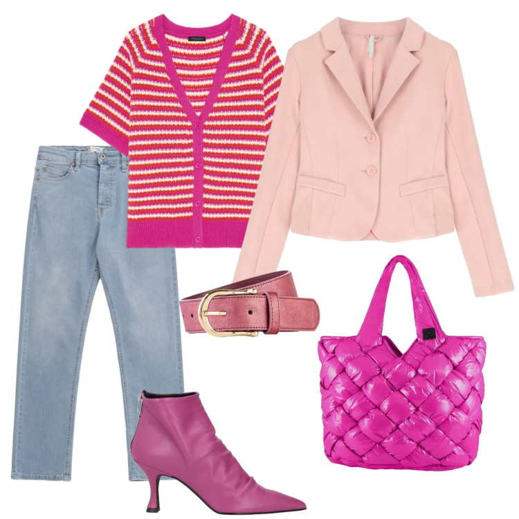 Outfit donna - Total look #2383147. Stile Casual chic per Ufficio. Abbinamento con stivaletti, cinture, blazer, cardigans, jeans, borse tote.
