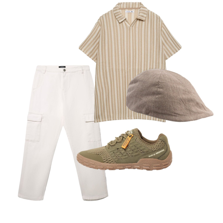 Outfit uomo - Aprile. Stile Trendy per Tutti i giorni. Abbinamento con sneakers, pantaloni cargo, polo, cappelli e berretti.