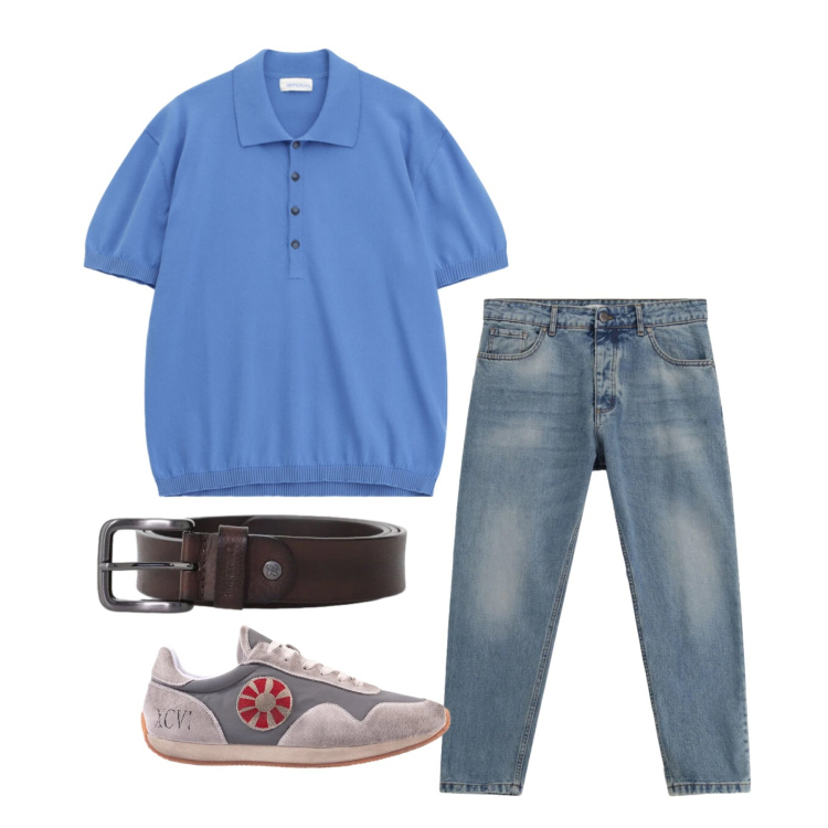 Outfit uomo - Aprile. Stile Casual per Tutti i giorni. Abbinamento con jeans, polo, cinture, sneakers.