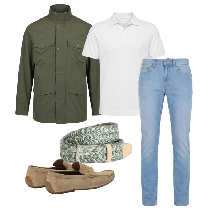 Outfit uomo - Aprile. Stile Trendy per Tutti i giorni. Abbinamento con polo, jeans, scarpe stringate, cinture, giacche.