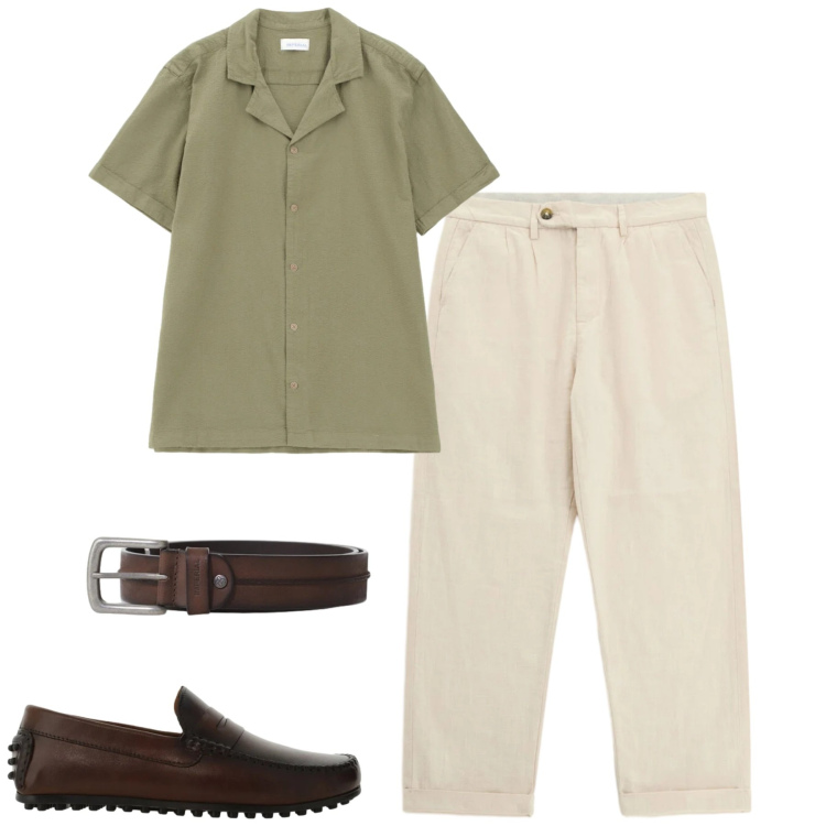 Outfit uomo - City. Stile Urban per Tutti i giorni. Abbinamento con pantaloni, camicie a manica corta, scarpe stringate, cinture.