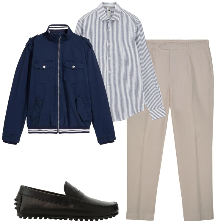 Outfit uomo - City. Stile Urban per Tutti i giorni. Abbinamento con giacche, camicie, scarpe stringate, pantaloni.