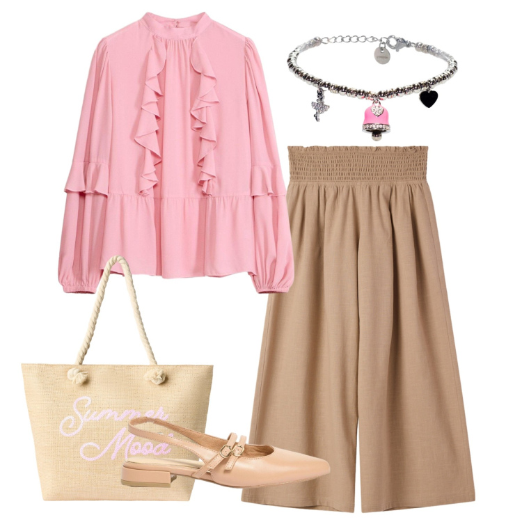 Outfit donna - Curve in movimento - Focus Donna Curvy I. Stile Bon Ton per Tutti i giorni. Abbinamento con bluse, ballerine, borse tote, pantaloni culotte, braccialetti.