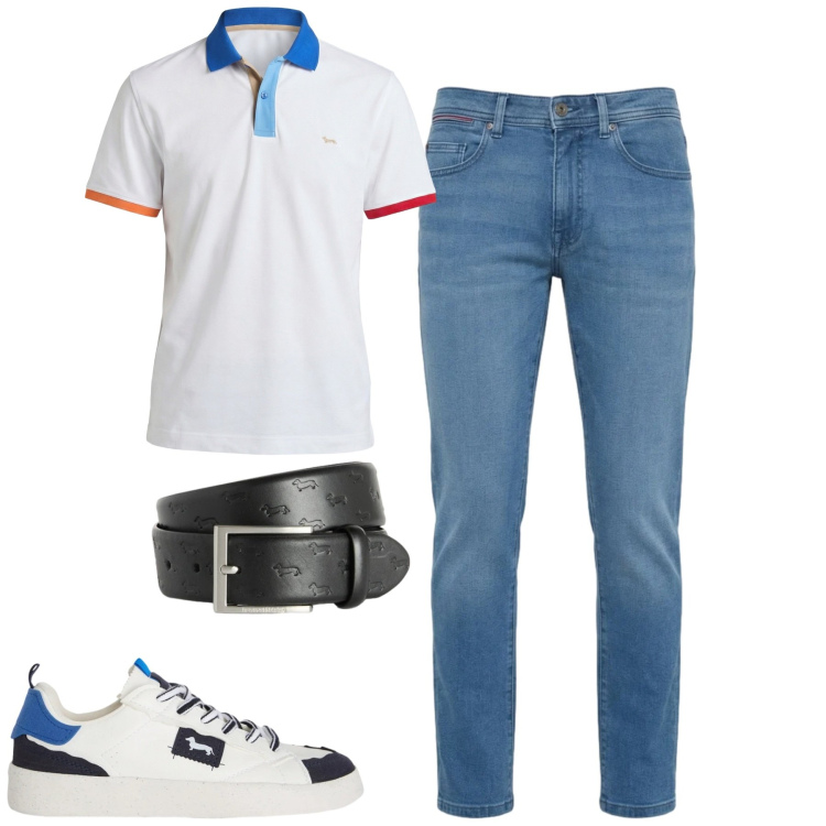 Outfit uomo - City. Stile Urban per Tutti i giorni. Abbinamento con sneakers, cinture, polo, jeans slim fit.